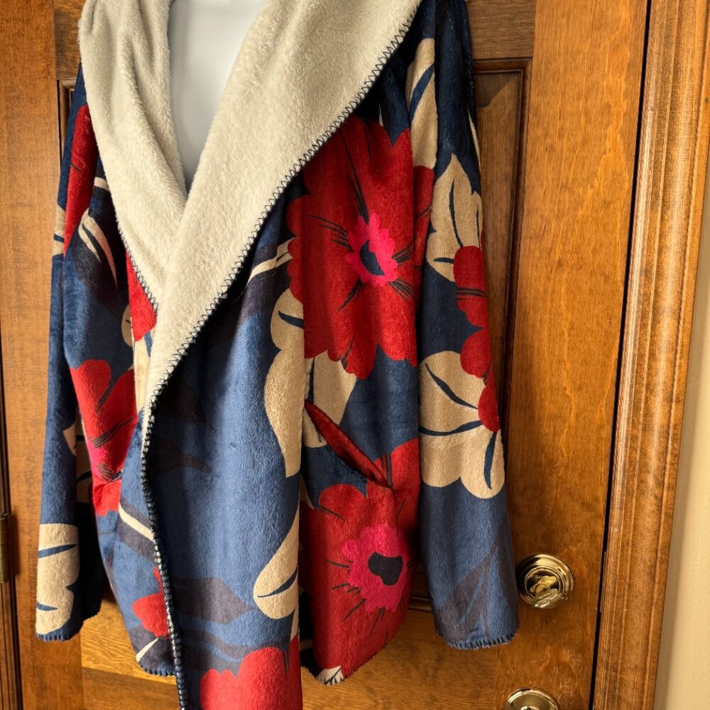NWT Johnny Was Adler Blue/Red/Fuchsia/Tan Flowers Hooded Sherpa Jacket X-Large - Picture 3 of 12